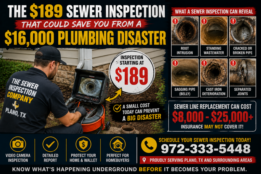 Affordable sewer line inspection in Plano TX revealing hidden underground plumbing problems before expensive repairs