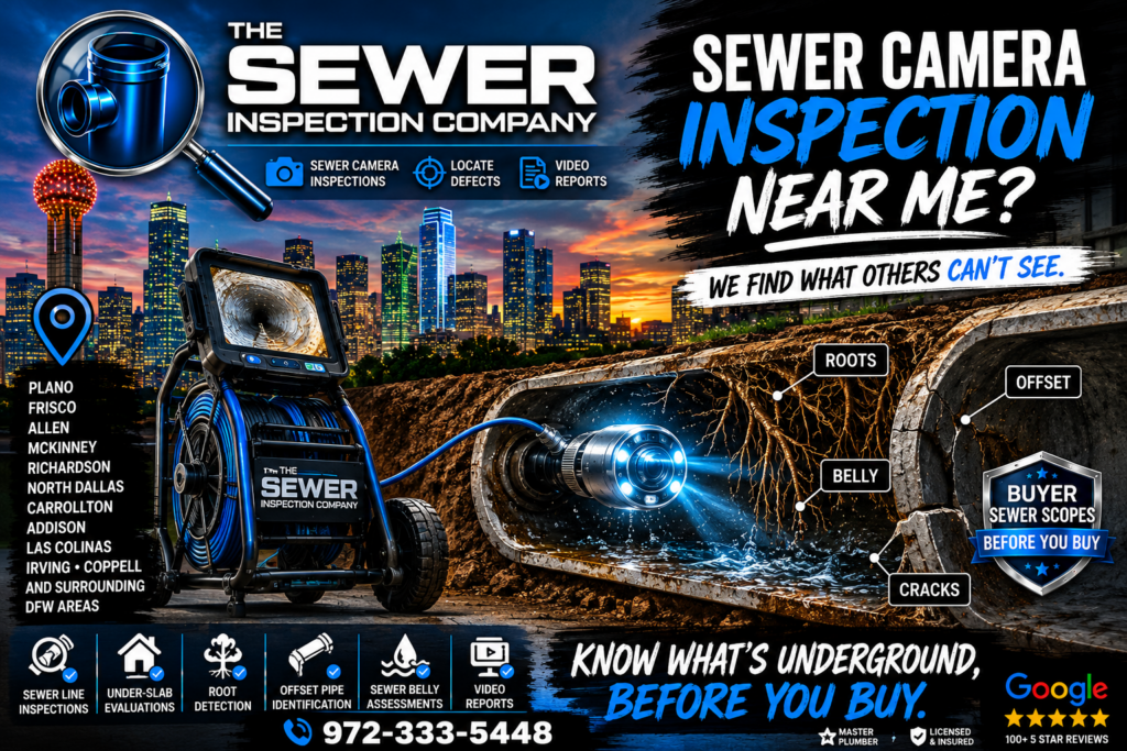 Sewer camera inspection near me with The Sewer Inspection Company for sewer line inspections buyer sewer scopes roots bellies offsets under slab sewer evaluations and video reports